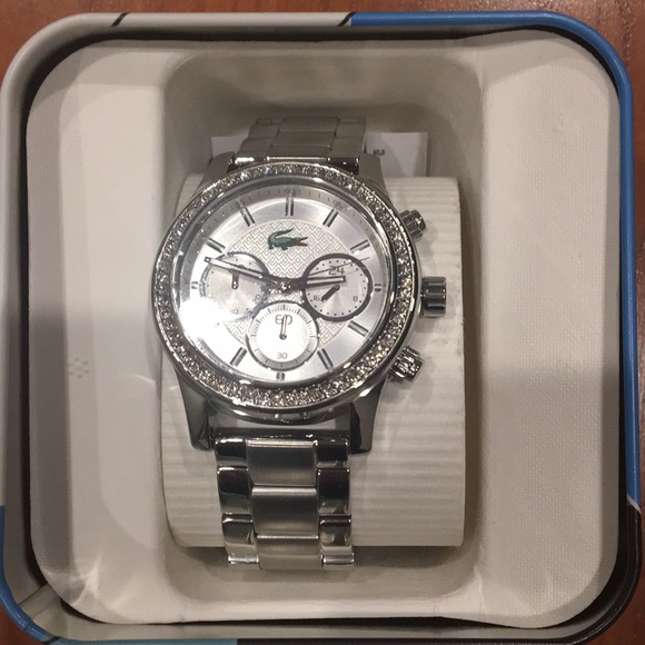 silver lacoste watch